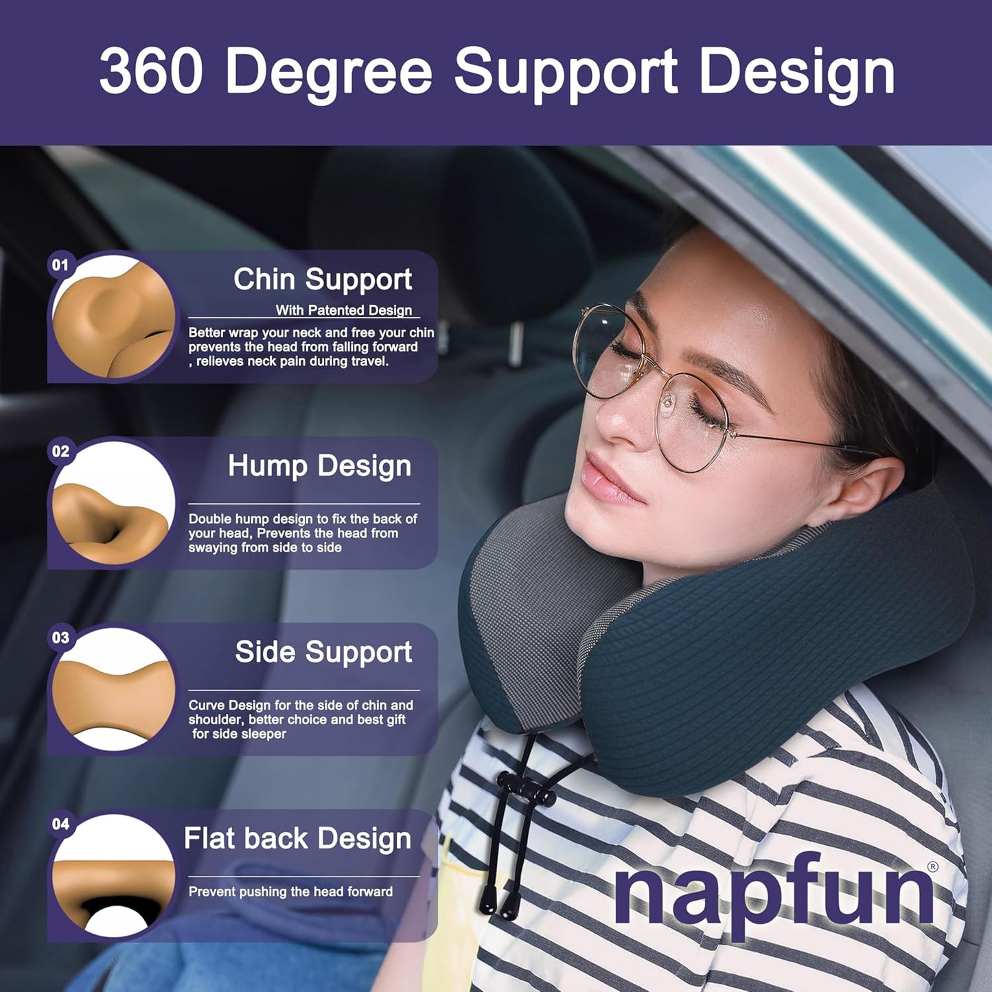 Neck Pillow for Traveling, Upgraded Travel Neck Pillow for Airplane 100% Pure Memory Foam Travel Pillow for Flight Headrest Sleep, Portable Plane Accessories, Light Grey
