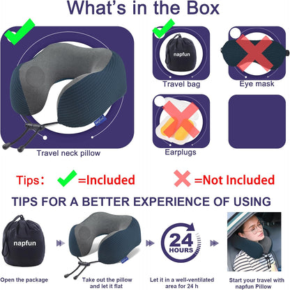Neck Pillow for Traveling, Upgraded Travel Neck Pillow for Airplane 100% Pure Memory Foam Travel Pillow for Flight Headrest Sleep, Portable Plane Accessories, Light Grey