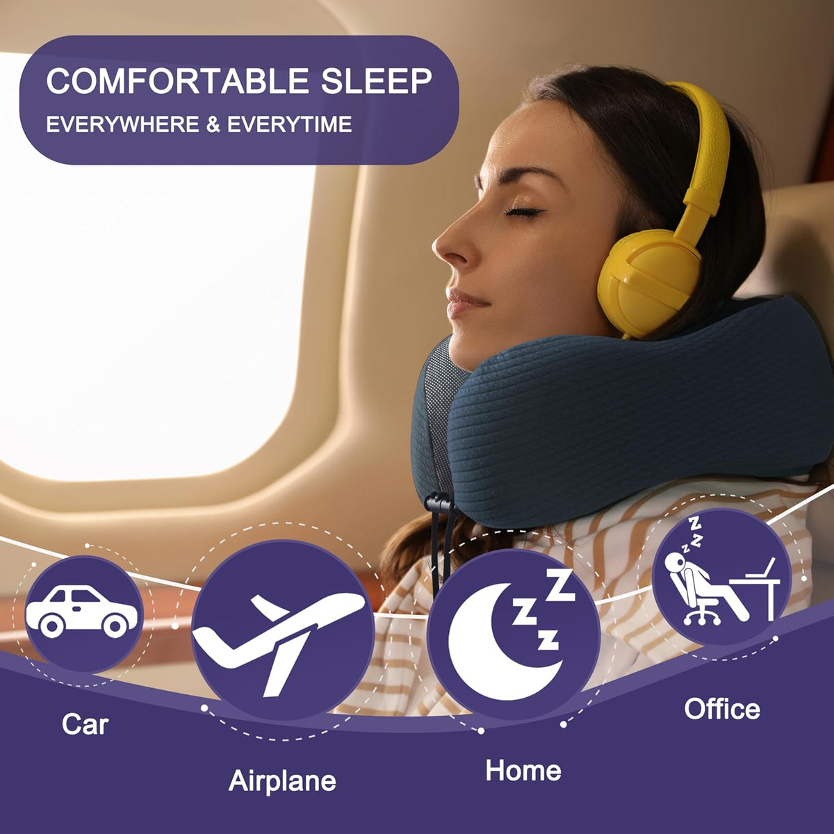 Neck Pillow for Traveling, Upgraded Travel Neck Pillow for Airplane 100% Pure Memory Foam Travel Pillow for Flight Headrest Sleep, Portable Plane Accessories, Light Grey