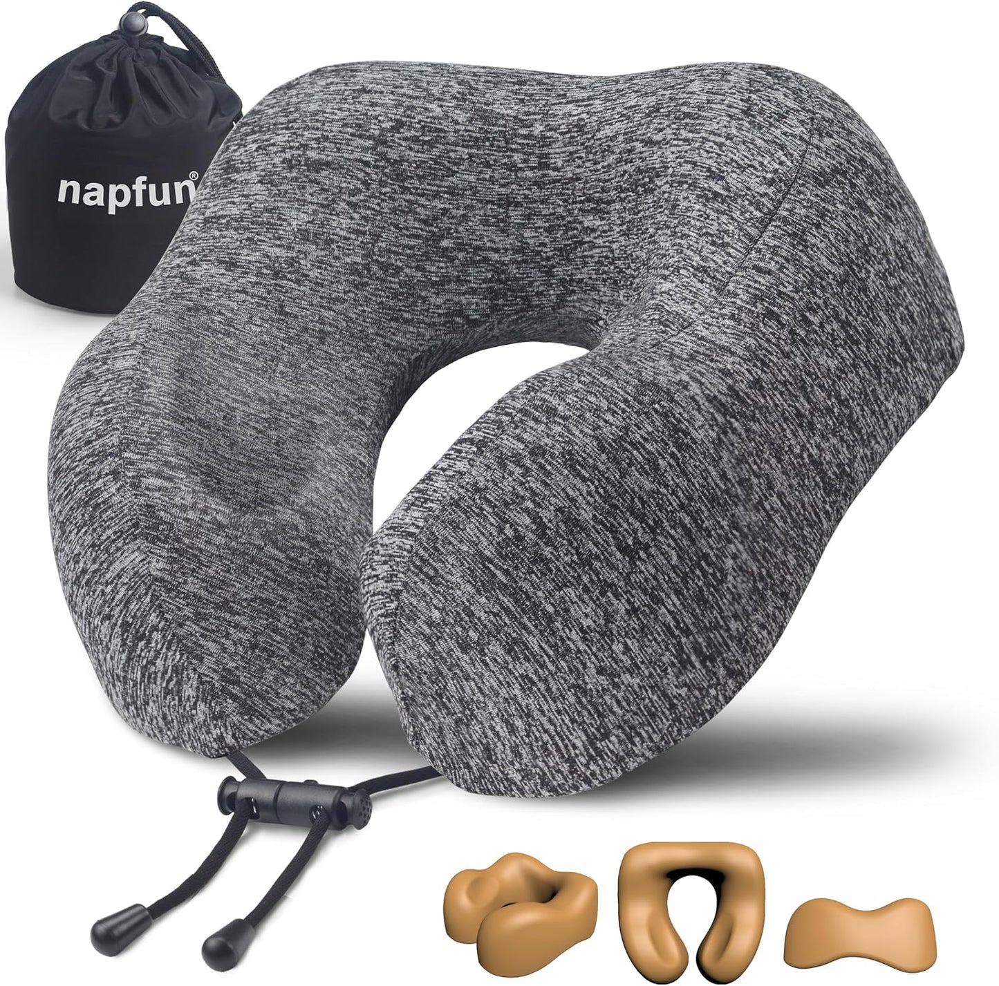 Neck Pillow for Traveling, Upgraded Travel Neck Pillow for Airplane 100% Pure Memory Foam Travel Pillow for Flight Headrest Sleep, Portable Plane Accessories, Light Grey