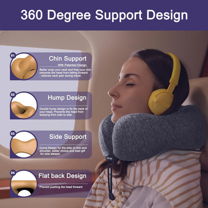 Neck Pillow for Traveling, Upgraded Travel Neck Pillow for Airplane 100% Pure Memory Foam Travel Pillow for Flight Headrest Sleep, Portable Plane Accessories, Light Grey
