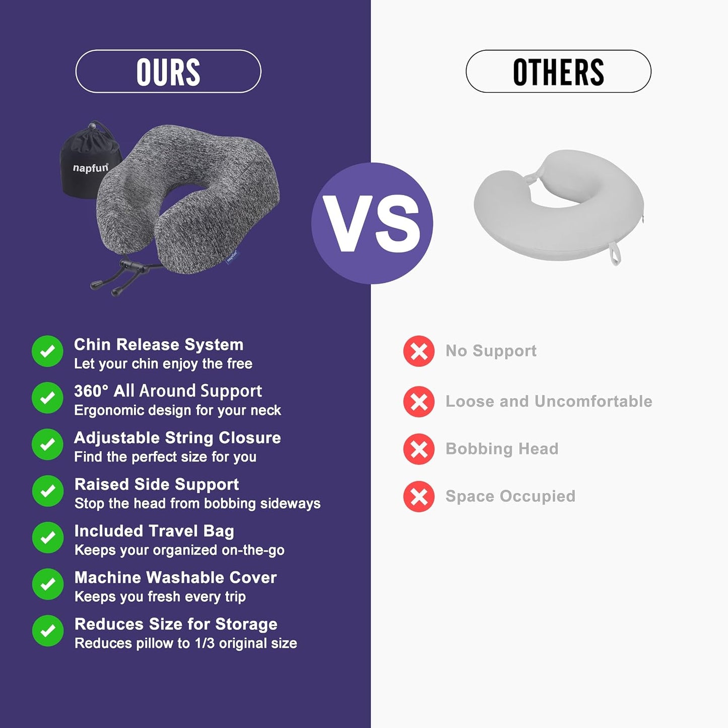 Neck Pillow for Traveling, Upgraded Travel Neck Pillow for Airplane 100% Pure Memory Foam Travel Pillow for Flight Headrest Sleep, Portable Plane Accessories, Light Grey