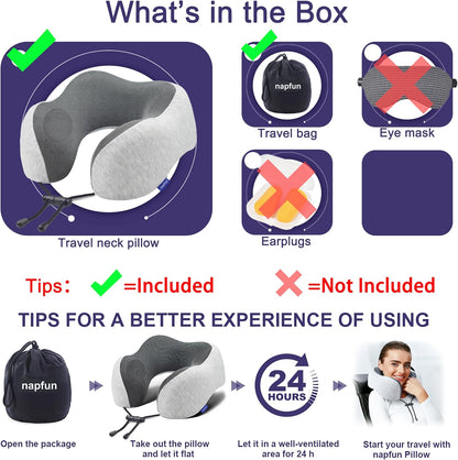 Neck Pillow for Traveling, Upgraded Travel Neck Pillow for Airplane 100% Pure Memory Foam Travel Pillow for Flight Headrest Sleep, Portable Plane Accessories, Light Grey