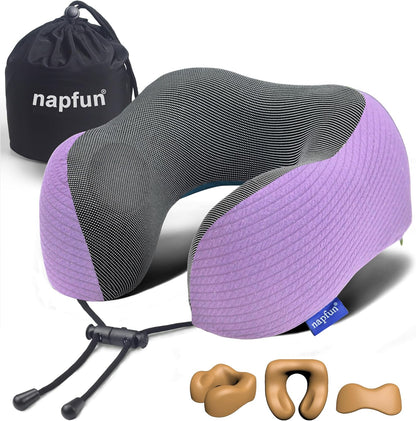 Neck Pillow for Traveling, Upgraded Travel Neck Pillow for Airplane 100% Pure Memory Foam Travel Pillow for Flight Headrest Sleep, Portable Plane Accessories, Light Grey