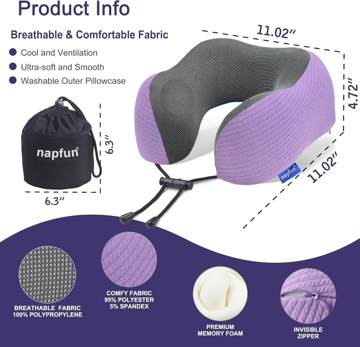 Neck Pillow for Traveling, Upgraded Travel Neck Pillow for Airplane 100% Pure Memory Foam Travel Pillow for Flight Headrest Sleep, Portable Plane Accessories, Light Grey