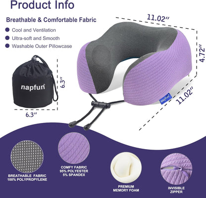 Neck Pillow for Traveling, Upgraded Travel Neck Pillow for Airplane 100% Pure Memory Foam Travel Pillow for Flight Headrest Sleep, Portable Plane Accessories, Light Grey