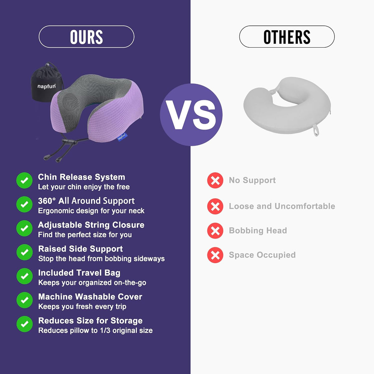 Neck Pillow for Traveling, Upgraded Travel Neck Pillow for Airplane 100% Pure Memory Foam Travel Pillow for Flight Headrest Sleep, Portable Plane Accessories, Light Grey