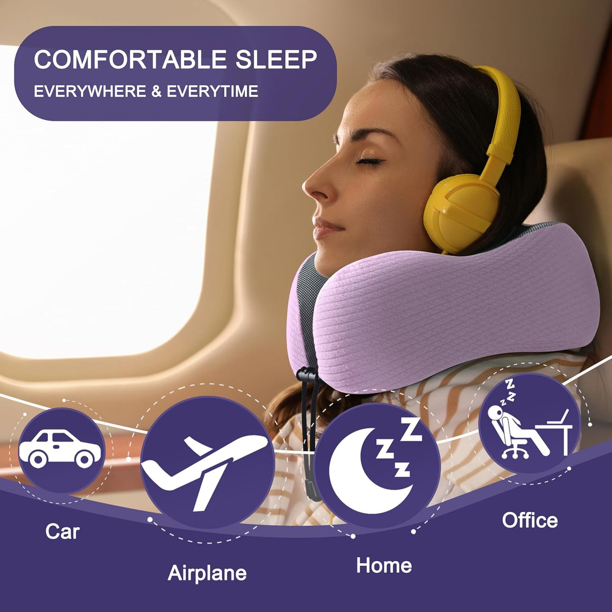 Neck Pillow for Traveling, Upgraded Travel Neck Pillow for Airplane 100% Pure Memory Foam Travel Pillow for Flight Headrest Sleep, Portable Plane Accessories, Light Grey