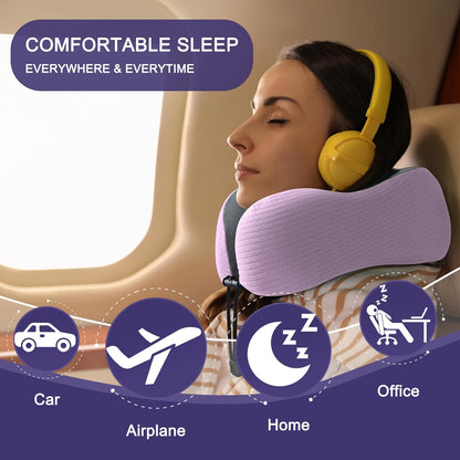 Neck Pillow for Traveling, Upgraded Travel Neck Pillow for Airplane 100% Pure Memory Foam Travel Pillow for Flight Headrest Sleep, Portable Plane Accessories, Light Grey