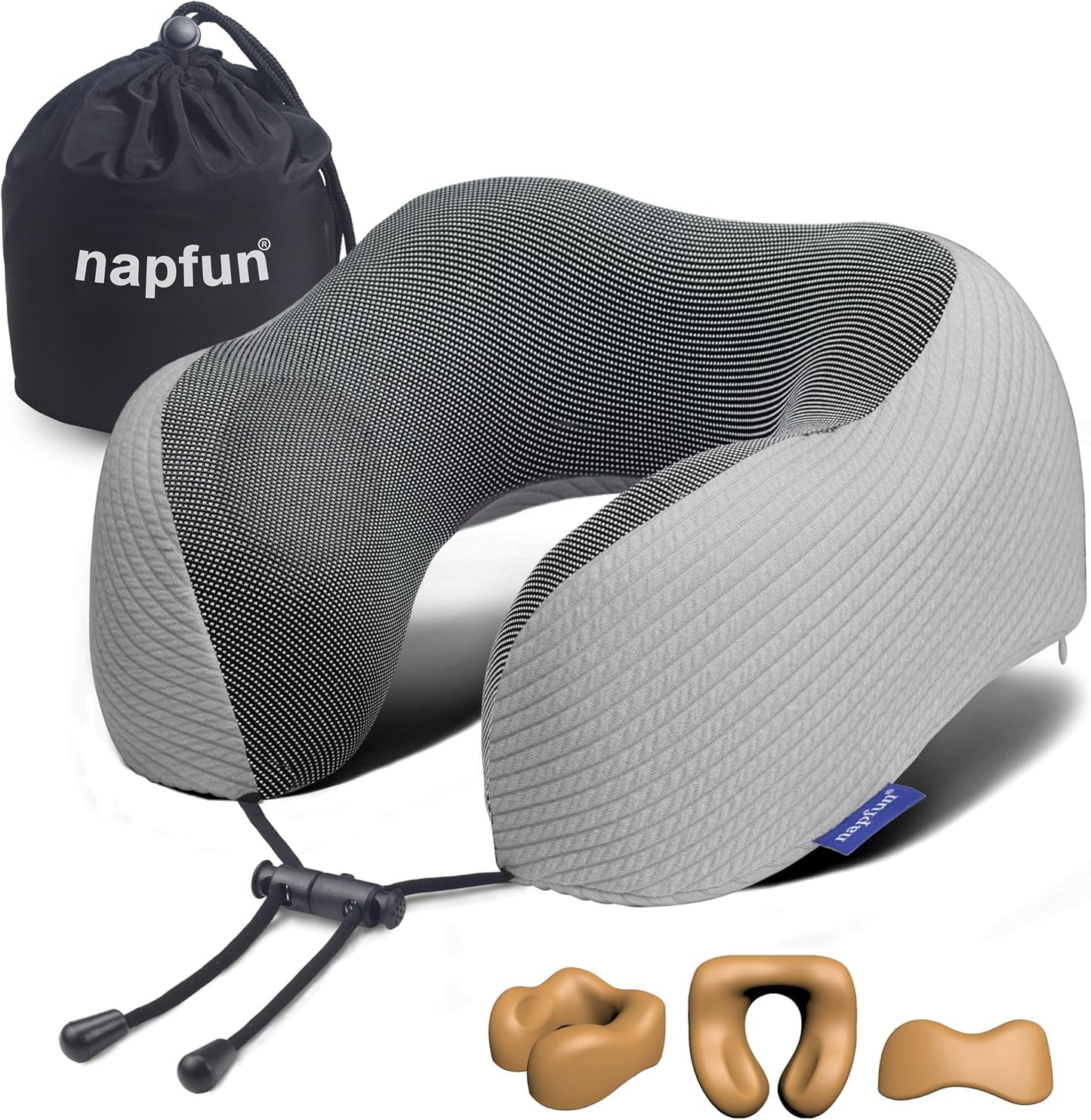 Neck Pillow for Traveling, Upgraded Travel Neck Pillow for Airplane 100% Pure Memory Foam Travel Pillow for Flight Headrest Sleep, Portable Plane Accessories, Light Grey