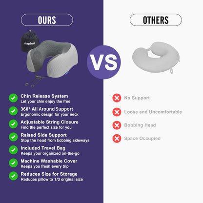 Neck Pillow for Traveling, Upgraded Travel Neck Pillow for Airplane 100% Pure Memory Foam Travel Pillow for Flight Headrest Sleep, Portable Plane Accessories, Light Grey