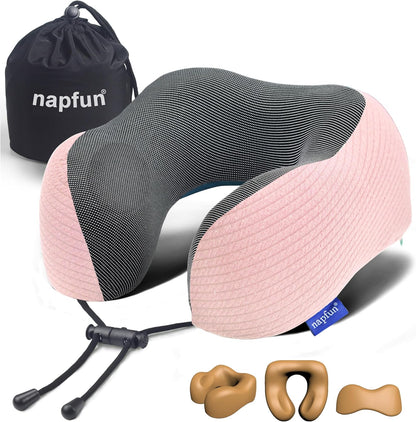 Neck Pillow for Traveling, Upgraded Travel Neck Pillow for Airplane 100% Pure Memory Foam Travel Pillow for Flight Headrest Sleep, Portable Plane Accessories, Light Grey