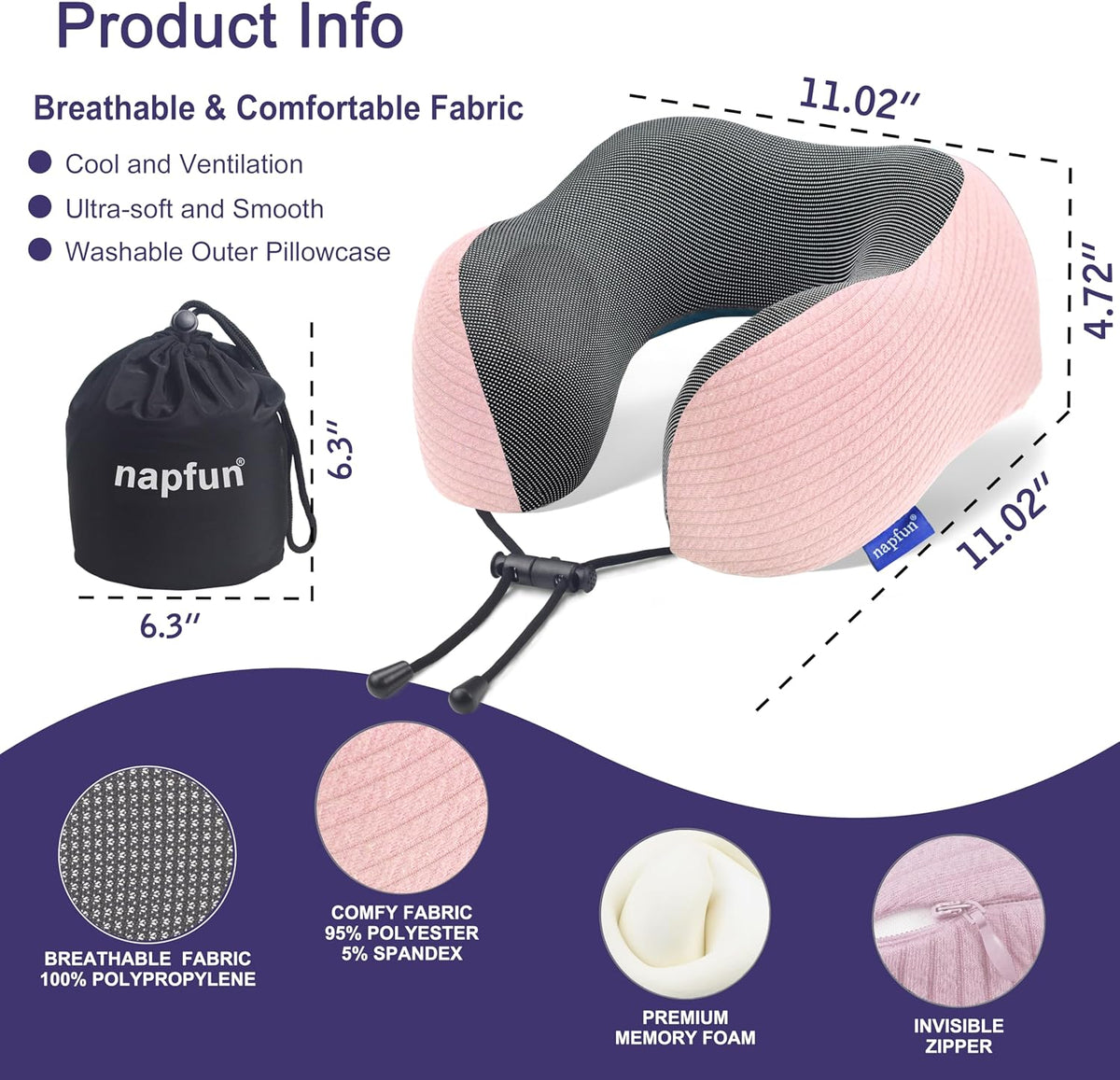 Neck Pillow for Traveling, Upgraded Travel Neck Pillow for Airplane 100% Pure Memory Foam Travel Pillow for Flight Headrest Sleep, Portable Plane Accessories, Light Grey