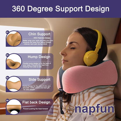 Neck Pillow for Traveling, Upgraded Travel Neck Pillow for Airplane 100% Pure Memory Foam Travel Pillow for Flight Headrest Sleep, Portable Plane Accessories, Light Grey
