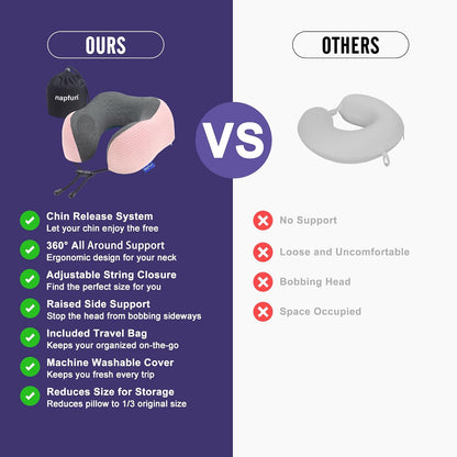 Neck Pillow for Traveling, Upgraded Travel Neck Pillow for Airplane 100% Pure Memory Foam Travel Pillow for Flight Headrest Sleep, Portable Plane Accessories, Light Grey