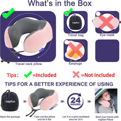 Neck Pillow for Traveling, Upgraded Travel Neck Pillow for Airplane 100% Pure Memory Foam Travel Pillow for Flight Headrest Sleep, Portable Plane Accessories, Light Grey