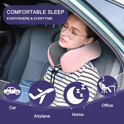 Neck Pillow for Traveling, Upgraded Travel Neck Pillow for Airplane 100% Pure Memory Foam Travel Pillow for Flight Headrest Sleep, Portable Plane Accessories, Light Grey