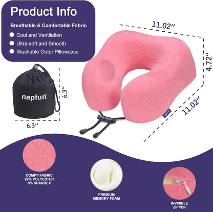 Neck Pillow for Traveling, Upgraded Travel Neck Pillow for Airplane 100% Pure Memory Foam Travel Pillow for Flight Headrest Sleep, Portable Plane Accessories, Light Grey