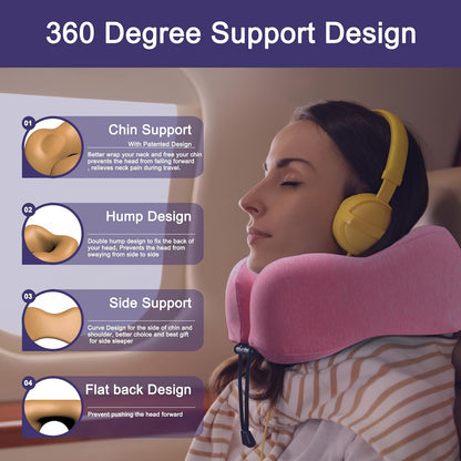 Neck Pillow for Traveling, Upgraded Travel Neck Pillow for Airplane 100% Pure Memory Foam Travel Pillow for Flight Headrest Sleep, Portable Plane Accessories, Light Grey