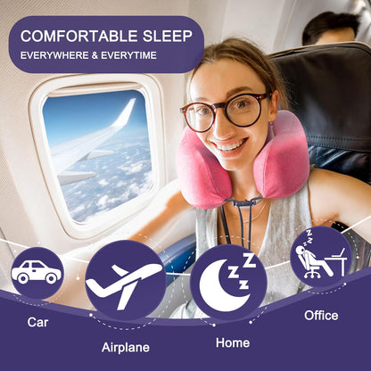 Neck Pillow for Traveling, Upgraded Travel Neck Pillow for Airplane 100% Pure Memory Foam Travel Pillow for Flight Headrest Sleep, Portable Plane Accessories, Light Grey