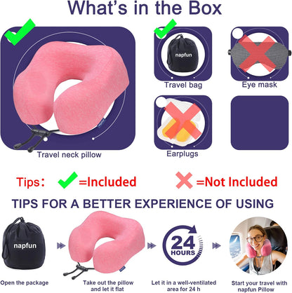 Neck Pillow for Traveling, Upgraded Travel Neck Pillow for Airplane 100% Pure Memory Foam Travel Pillow for Flight Headrest Sleep, Portable Plane Accessories, Light Grey