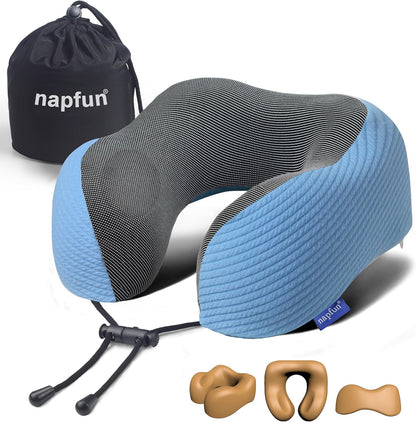 Neck Pillow for Traveling, Upgraded Travel Neck Pillow for Airplane 100% Pure Memory Foam Travel Pillow for Flight Headrest Sleep, Portable Plane Accessories, Light Grey