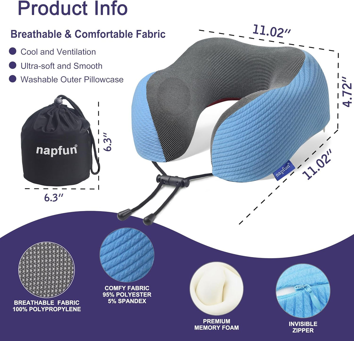 Neck Pillow for Traveling, Upgraded Travel Neck Pillow for Airplane 100% Pure Memory Foam Travel Pillow for Flight Headrest Sleep, Portable Plane Accessories, Light Grey