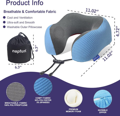 Neck Pillow for Traveling, Upgraded Travel Neck Pillow for Airplane 100% Pure Memory Foam Travel Pillow for Flight Headrest Sleep, Portable Plane Accessories, Light Grey