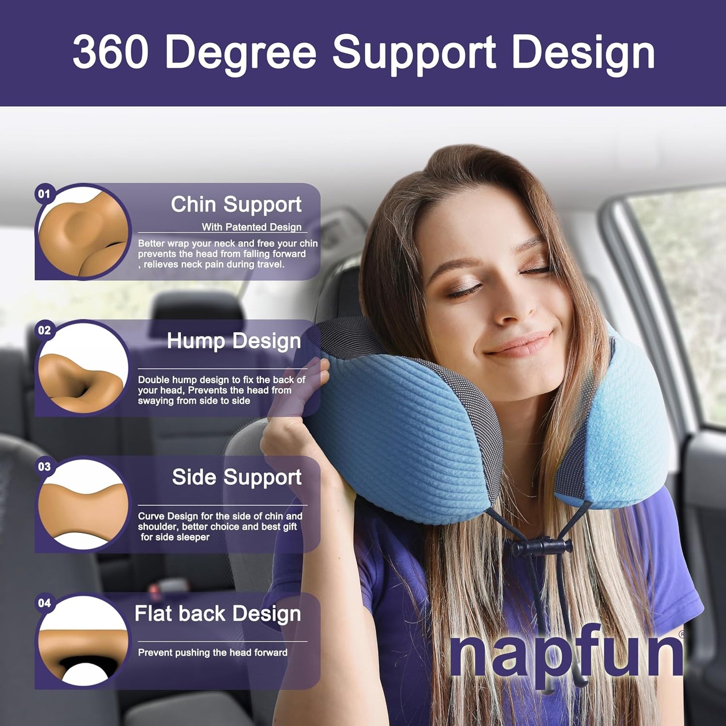 Neck Pillow for Traveling, Upgraded Travel Neck Pillow for Airplane 100% Pure Memory Foam Travel Pillow for Flight Headrest Sleep, Portable Plane Accessories, Light Grey