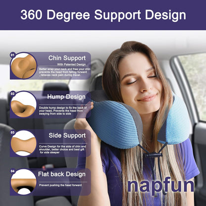 Neck Pillow for Traveling, Upgraded Travel Neck Pillow for Airplane 100% Pure Memory Foam Travel Pillow for Flight Headrest Sleep, Portable Plane Accessories, Light Grey