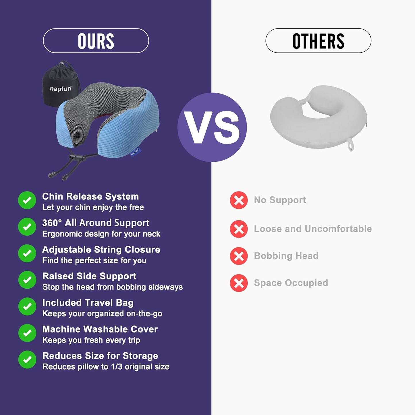 Neck Pillow for Traveling, Upgraded Travel Neck Pillow for Airplane 100% Pure Memory Foam Travel Pillow for Flight Headrest Sleep, Portable Plane Accessories, Light Grey