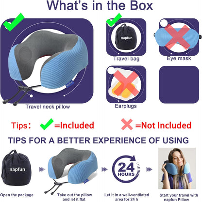 Neck Pillow for Traveling, Upgraded Travel Neck Pillow for Airplane 100% Pure Memory Foam Travel Pillow for Flight Headrest Sleep, Portable Plane Accessories, Light Grey