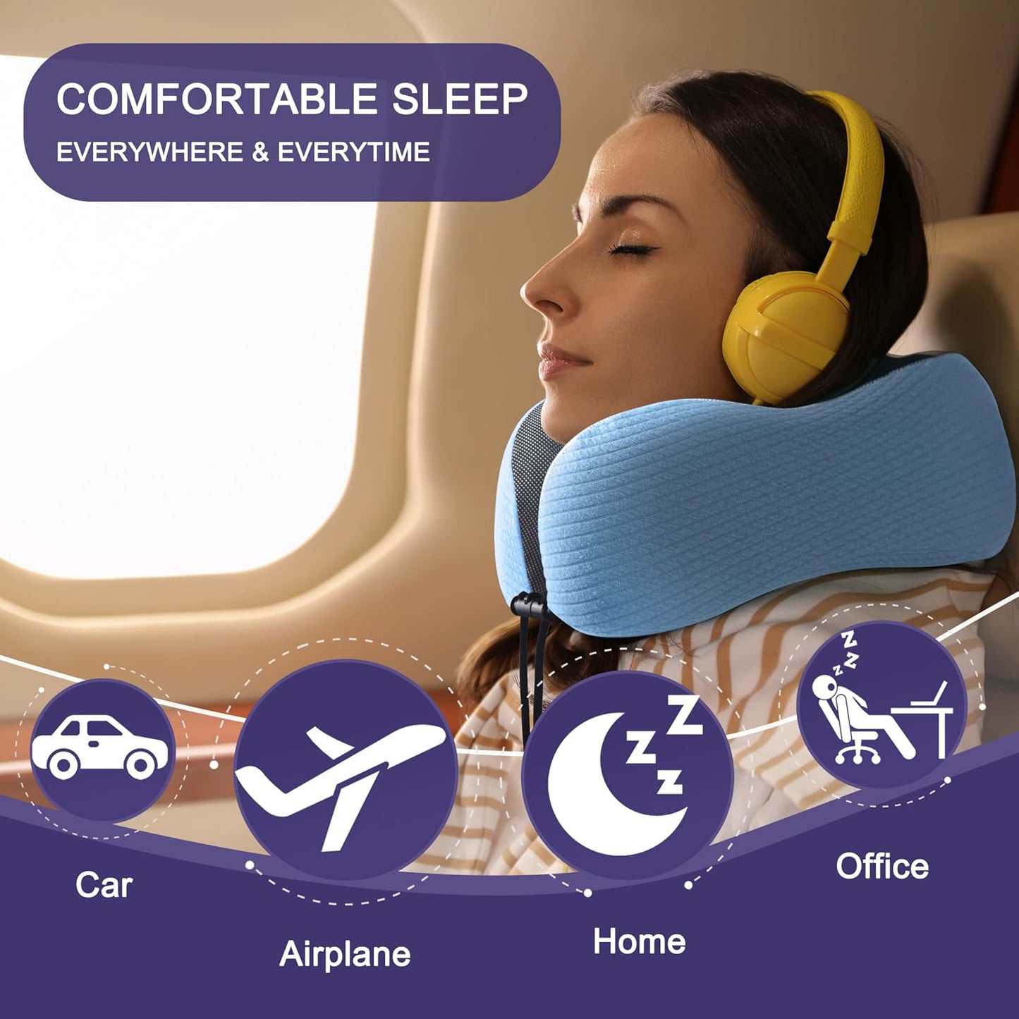 Neck Pillow for Traveling, Upgraded Travel Neck Pillow for Airplane 100% Pure Memory Foam Travel Pillow for Flight Headrest Sleep, Portable Plane Accessories, Light Grey