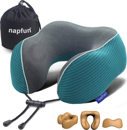 Neck Pillow for Traveling, Upgraded Travel Neck Pillow for Airplane 100% Pure Memory Foam Travel Pillow for Flight Headrest Sleep, Portable Plane Accessories, Light Grey