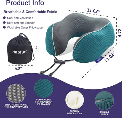 Neck Pillow for Traveling, Upgraded Travel Neck Pillow for Airplane 100% Pure Memory Foam Travel Pillow for Flight Headrest Sleep, Portable Plane Accessories, Light Grey