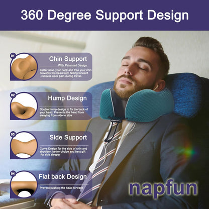 Neck Pillow for Traveling, Upgraded Travel Neck Pillow for Airplane 100% Pure Memory Foam Travel Pillow for Flight Headrest Sleep, Portable Plane Accessories, Light Grey