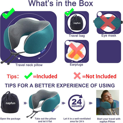Neck Pillow for Traveling, Upgraded Travel Neck Pillow for Airplane 100% Pure Memory Foam Travel Pillow for Flight Headrest Sleep, Portable Plane Accessories, Light Grey