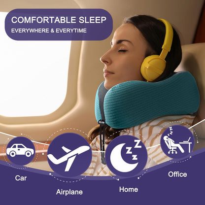 Neck Pillow for Traveling, Upgraded Travel Neck Pillow for Airplane 100% Pure Memory Foam Travel Pillow for Flight Headrest Sleep, Portable Plane Accessories, Light Grey