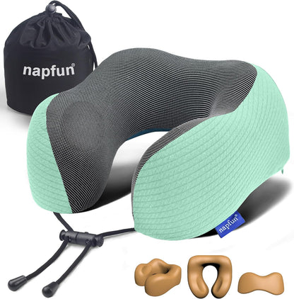 Neck Pillow for Traveling, Upgraded Travel Neck Pillow for Airplane 100% Pure Memory Foam Travel Pillow for Flight Headrest Sleep, Portable Plane Accessories, Light Grey