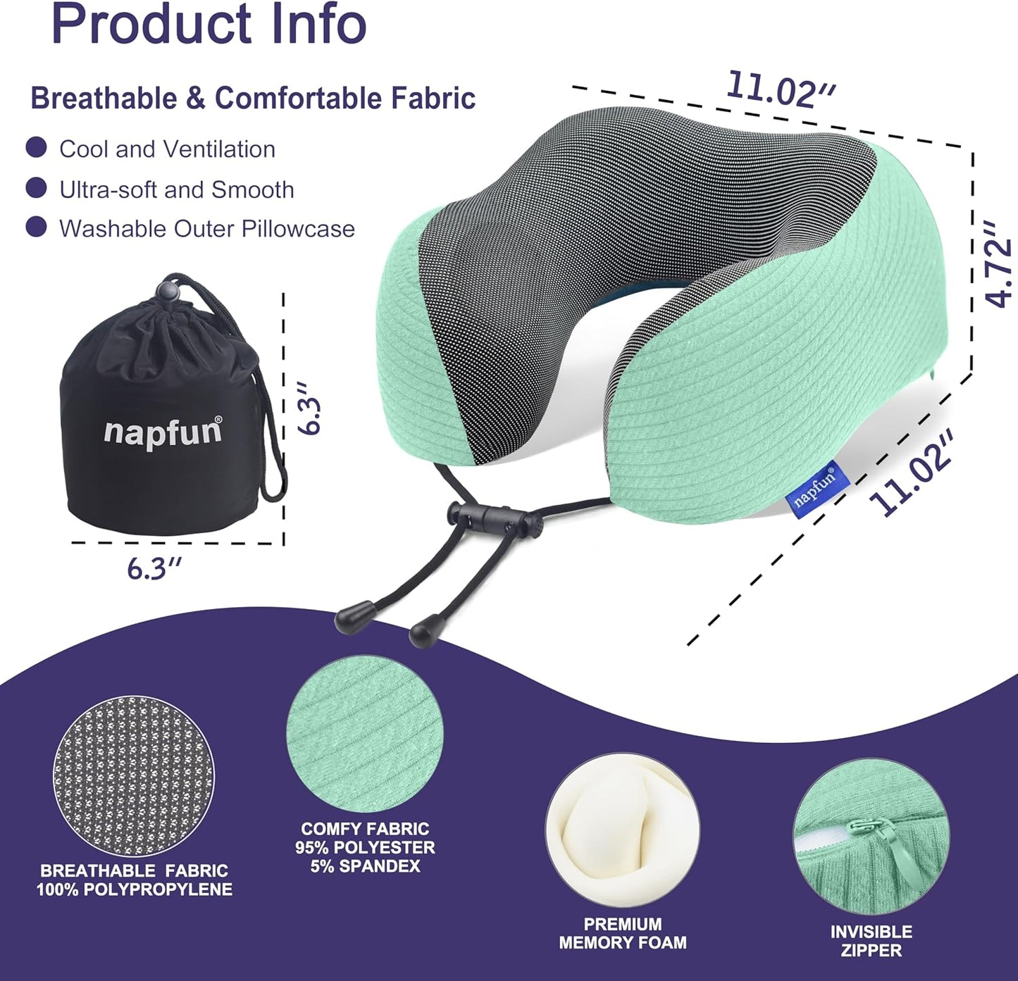 Neck Pillow for Traveling, Upgraded Travel Neck Pillow for Airplane 100% Pure Memory Foam Travel Pillow for Flight Headrest Sleep, Portable Plane Accessories, Light Grey