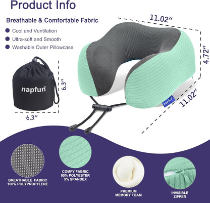 Neck Pillow for Traveling, Upgraded Travel Neck Pillow for Airplane 100% Pure Memory Foam Travel Pillow for Flight Headrest Sleep, Portable Plane Accessories, Light Grey