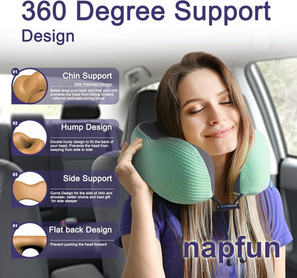 Neck Pillow for Traveling, Upgraded Travel Neck Pillow for Airplane 100% Pure Memory Foam Travel Pillow for Flight Headrest Sleep, Portable Plane Accessories, Light Grey