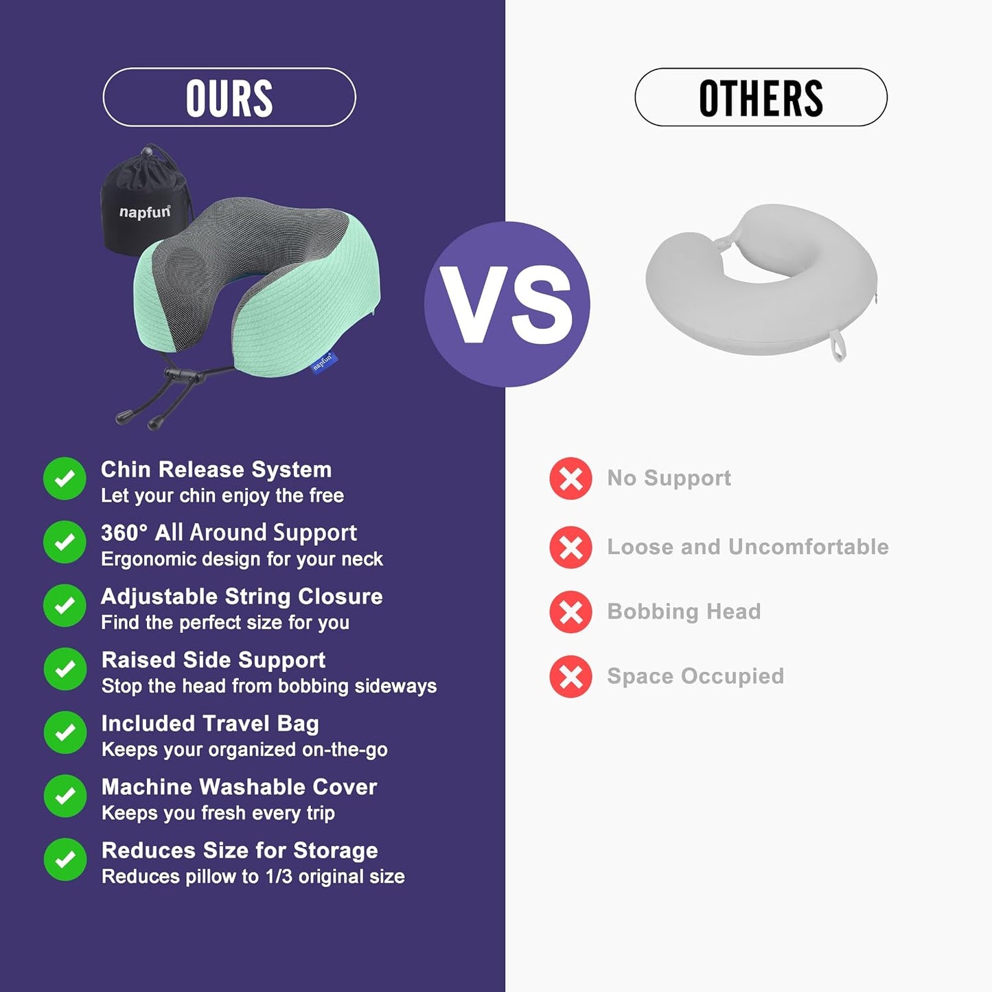 Neck Pillow for Traveling, Upgraded Travel Neck Pillow for Airplane 100% Pure Memory Foam Travel Pillow for Flight Headrest Sleep, Portable Plane Accessories, Light Grey