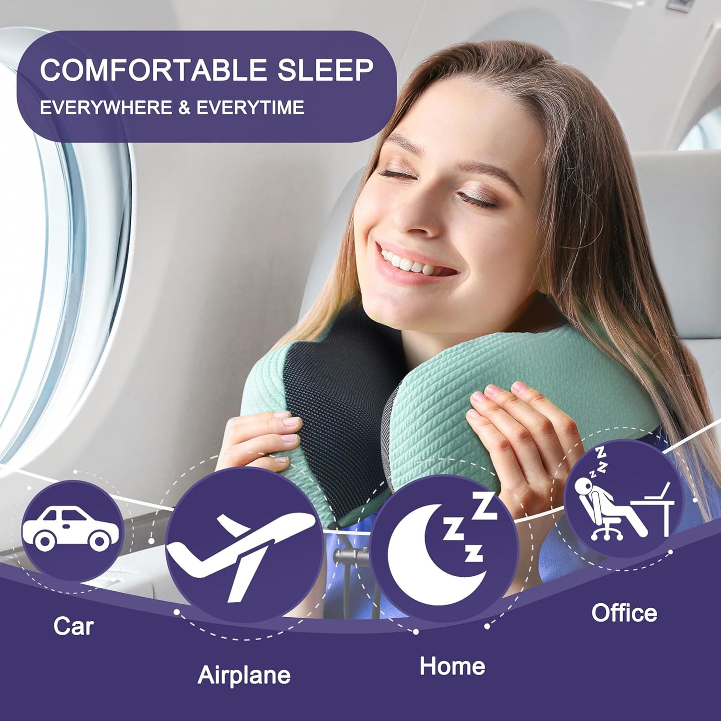 Neck Pillow for Traveling, Upgraded Travel Neck Pillow for Airplane 100% Pure Memory Foam Travel Pillow for Flight Headrest Sleep, Portable Plane Accessories, Light Grey