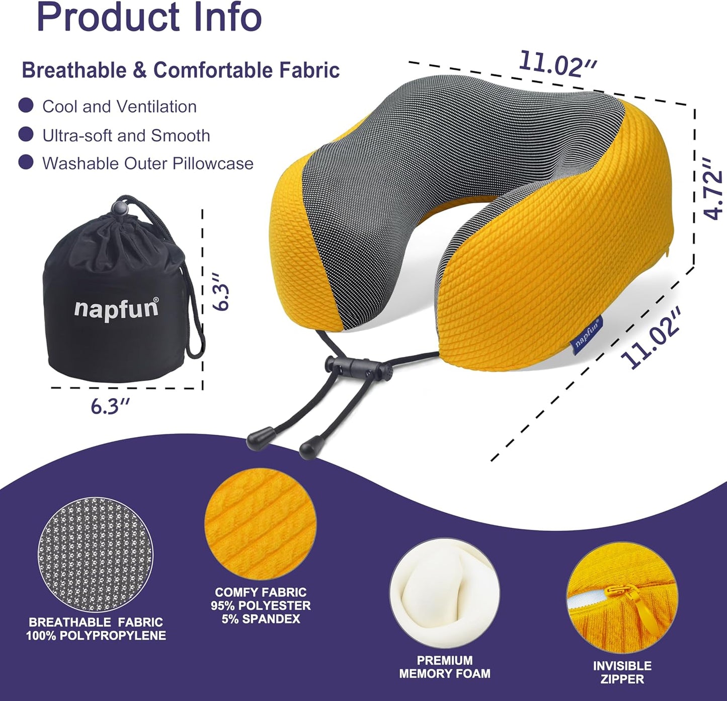 Neck Pillow for Traveling, Upgraded Travel Neck Pillow for Airplane 100% Pure Memory Foam Travel Pillow for Flight Headrest Sleep, Portable Plane Accessories, Light Grey