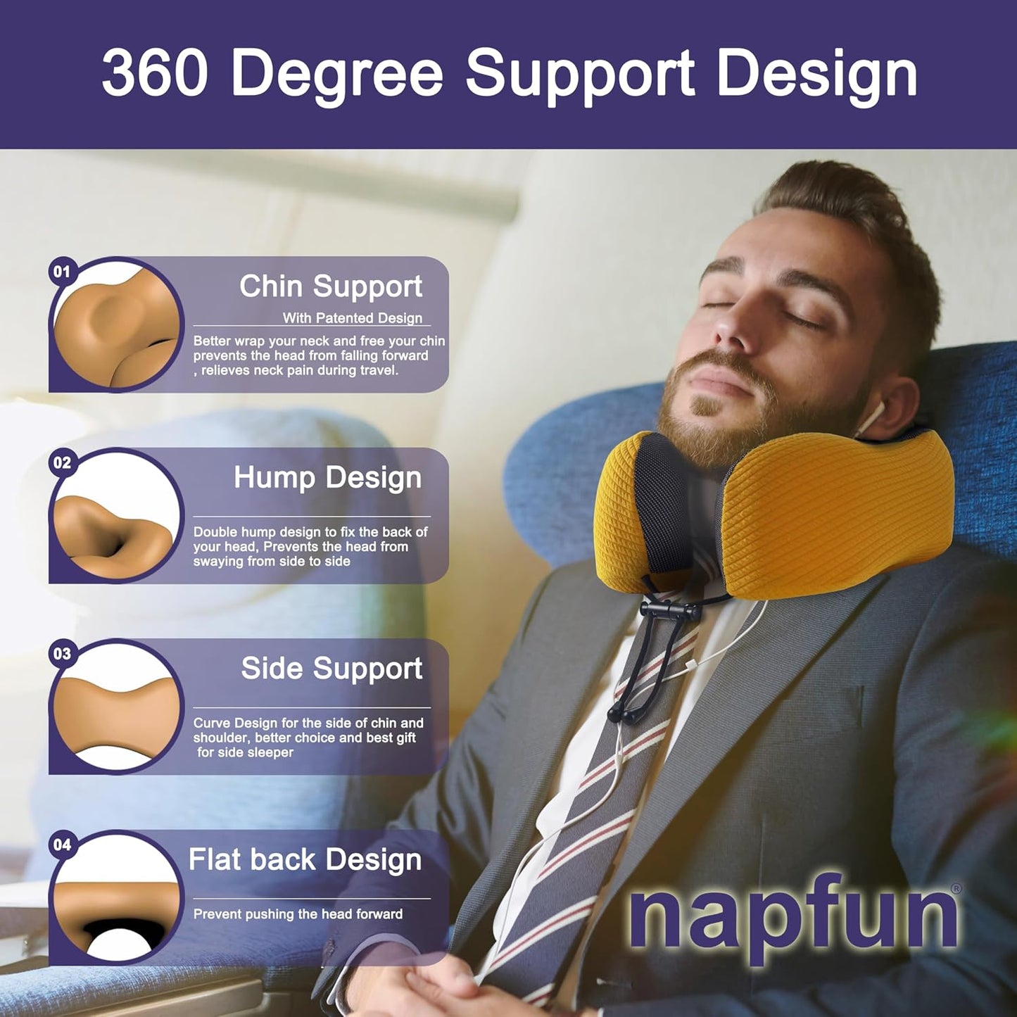 Neck Pillow for Traveling, Upgraded Travel Neck Pillow for Airplane 100% Pure Memory Foam Travel Pillow for Flight Headrest Sleep, Portable Plane Accessories, Light Grey