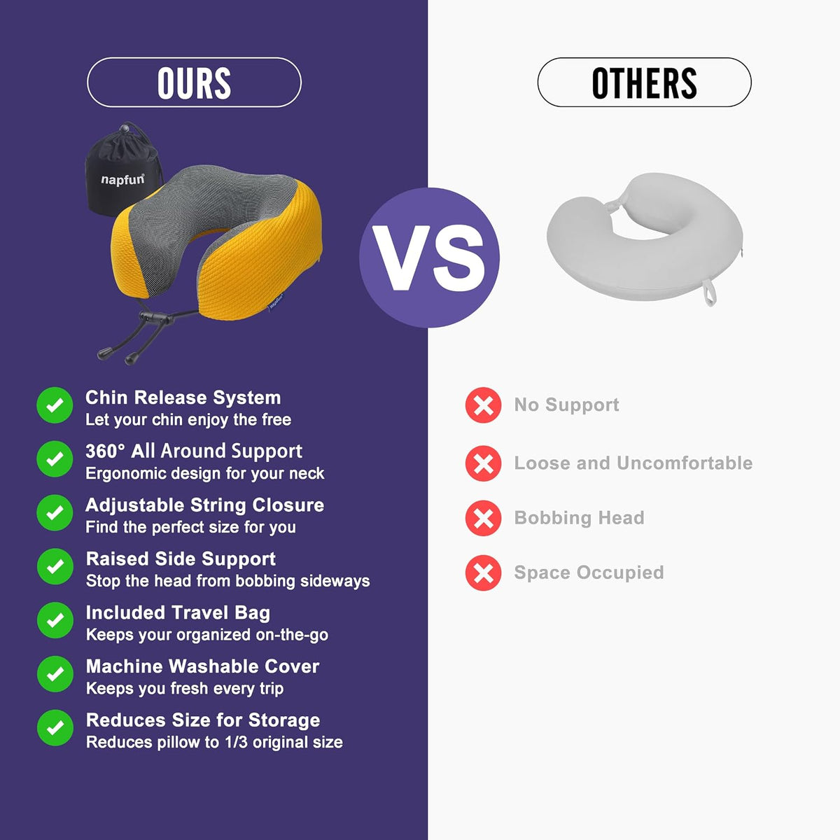Neck Pillow for Traveling, Upgraded Travel Neck Pillow for Airplane 100% Pure Memory Foam Travel Pillow for Flight Headrest Sleep, Portable Plane Accessories, Light Grey