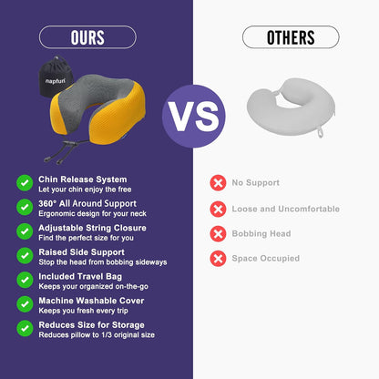 Neck Pillow for Traveling, Upgraded Travel Neck Pillow for Airplane 100% Pure Memory Foam Travel Pillow for Flight Headrest Sleep, Portable Plane Accessories, Light Grey