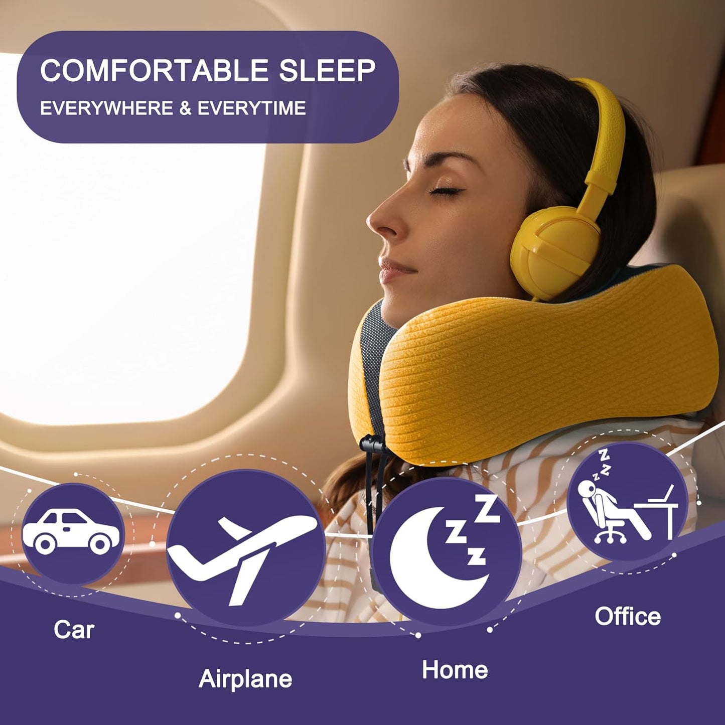 Neck Pillow for Traveling, Upgraded Travel Neck Pillow for Airplane 100% Pure Memory Foam Travel Pillow for Flight Headrest Sleep, Portable Plane Accessories, Light Grey