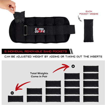 Adjustable Ankle Weights, 2 3 5 lb 1 Pair Strength Training Wrist Leg Arm Weights for Women, Men, Weighted Ankle Weight Set with Removable Sandbags for for Gym, Fitness Workout, Running Lifting
